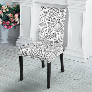 Cartoon Hand Drawn Ice Cream Black White Dining Chair Slipcover