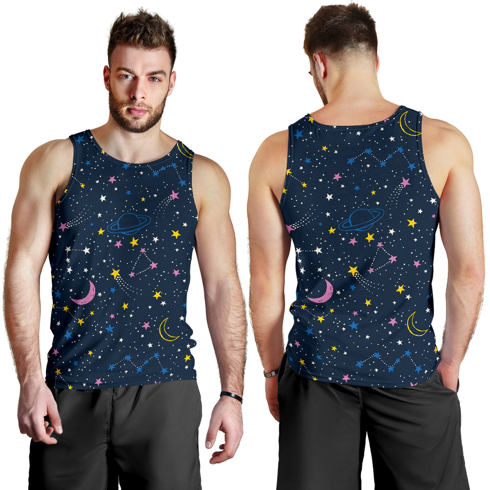 space pattern with planets, comets, constellations and stars Men Tank Top