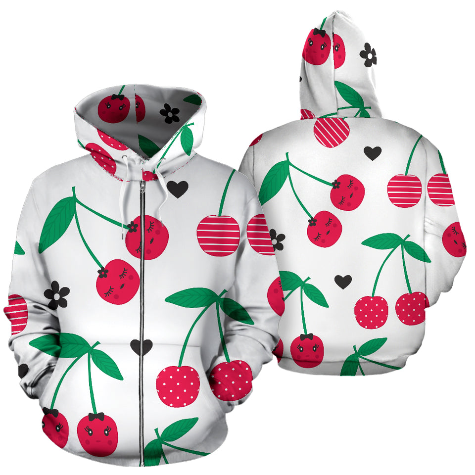 Cherry Pattern White Background Zip Up Hoodie