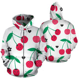 Cherry Pattern White Background Zip Up Hoodie