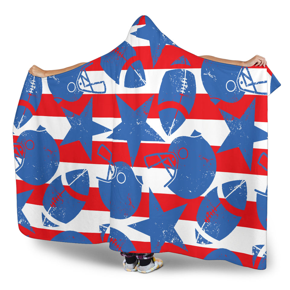 American Football Ball Star Stripes Pattern Hooded Blanket