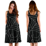 Spider Web Pattern Black Background White Cobweb Sleeveless Midi Dress