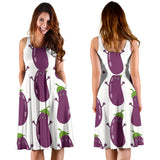 Eggplant Pattern Print Design 01 Sleeveless Midi Dress