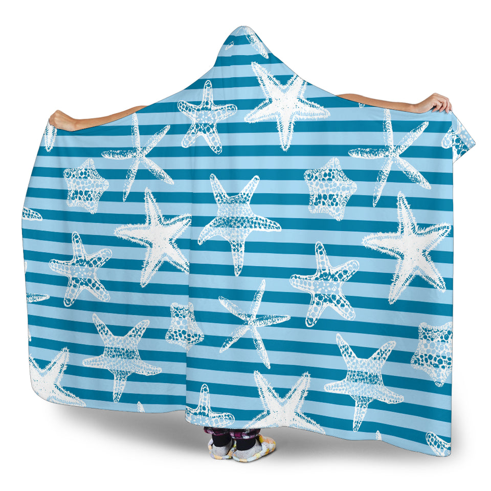 Starfish Blue Blackground Hooded Blanket
