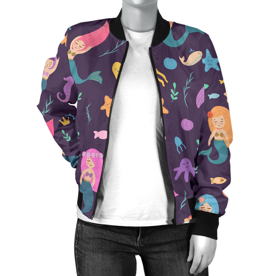 Beautiful Mermaid Fish Jellyfish Algae Other Marine World Women'S Bomber Jacket