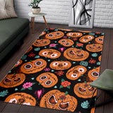 Pumpkin Flowers Spiderweb Halloween Theme Area Rug