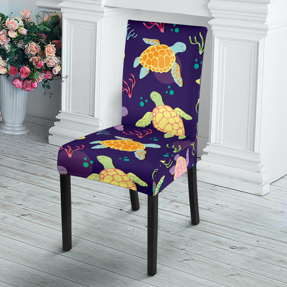 Colorful Sea Turtle Pattern Dining Chair Slipcover