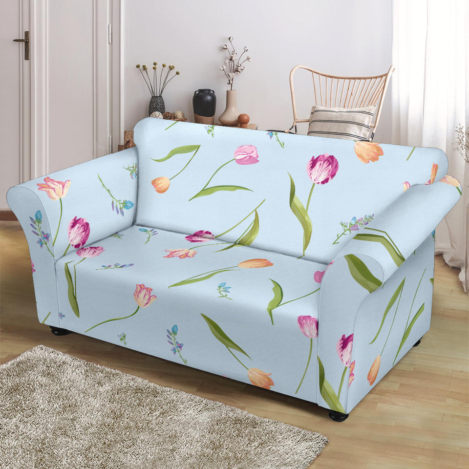 Watercolor Tulips Pattern Loveseat Couch Slipcover