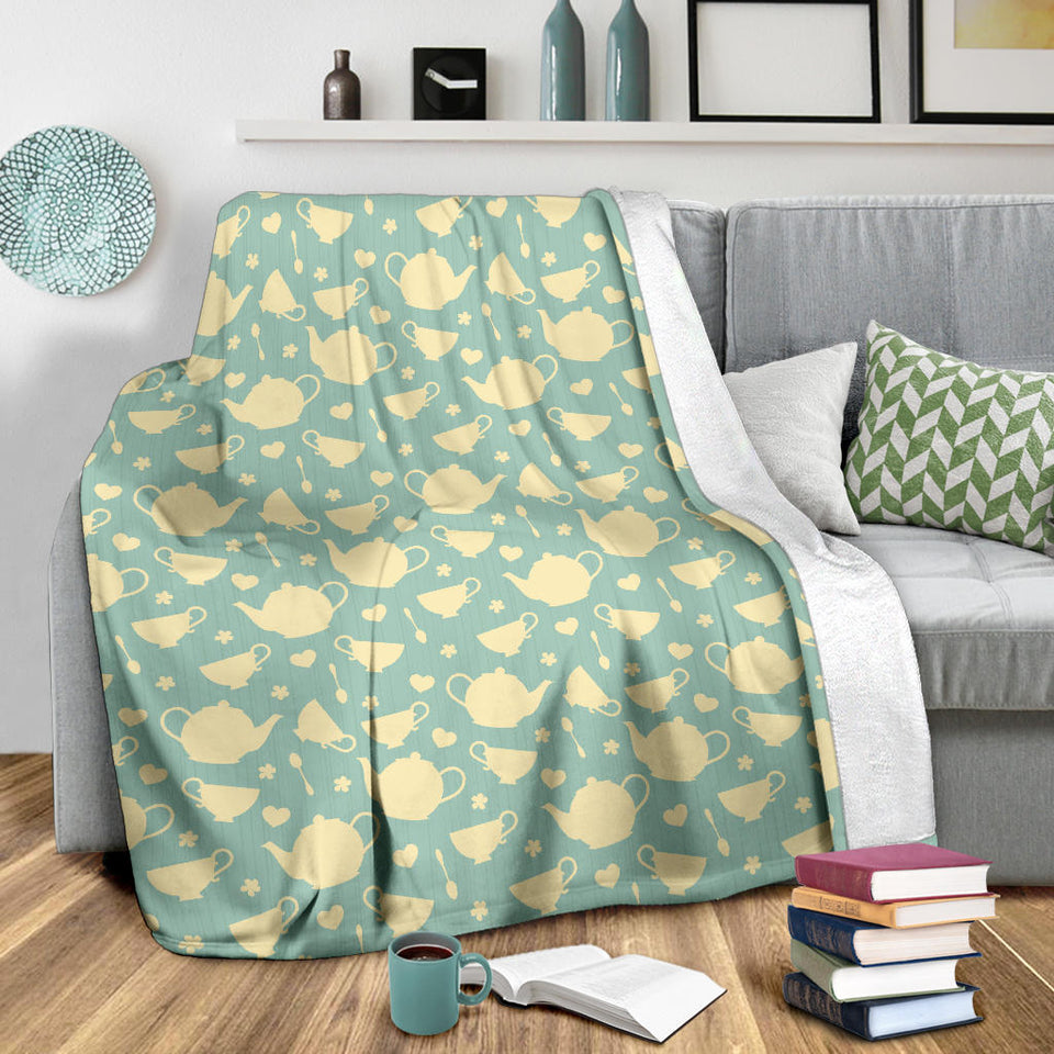 Tea pots Pattern Print Design 02 Premium Blanket