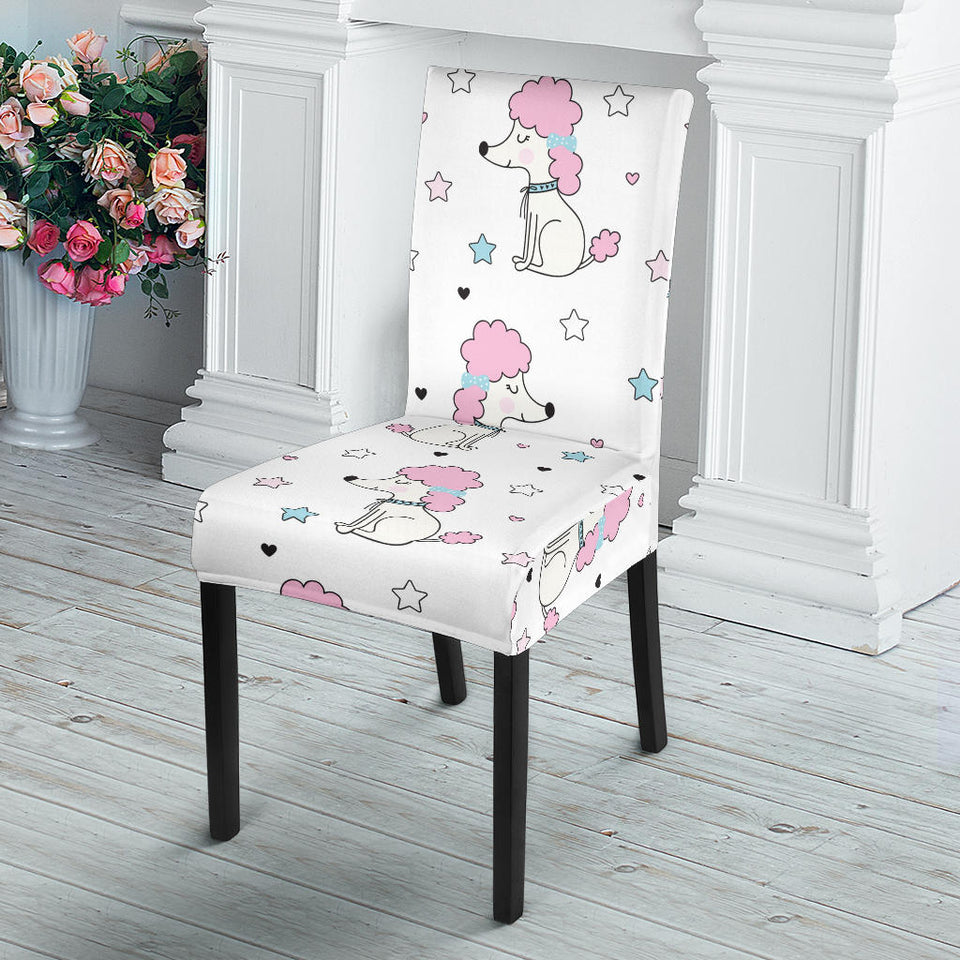 Cute Poodle Dog Star Pattern Dining Chair Slipcover