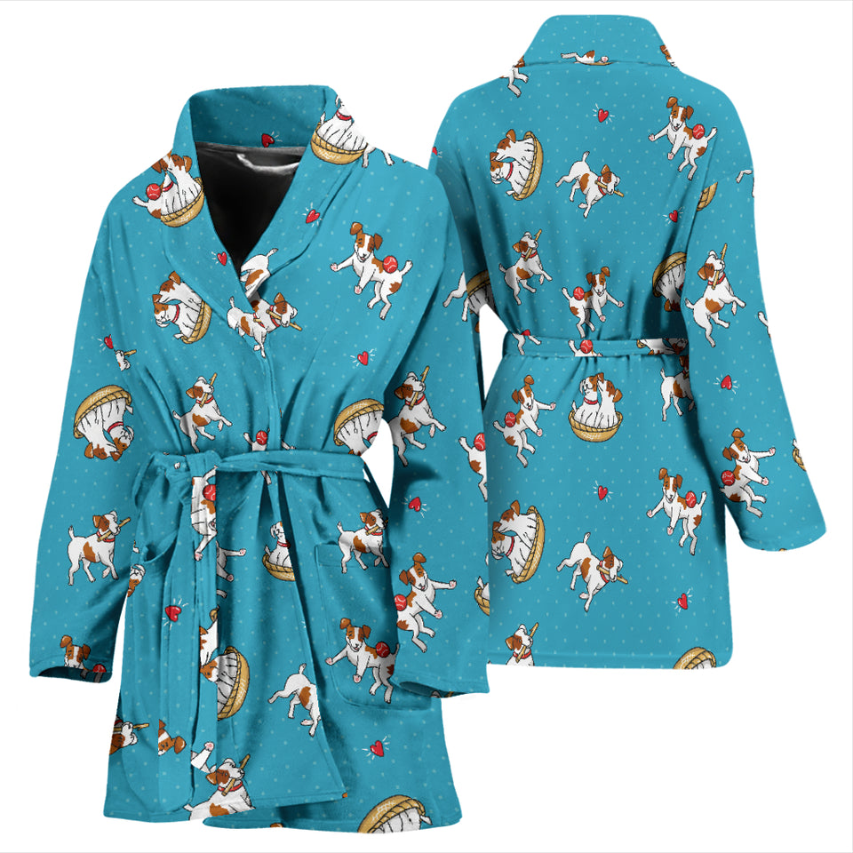 Jack Russel Pattern Print Design 03 Women's Bathrobe