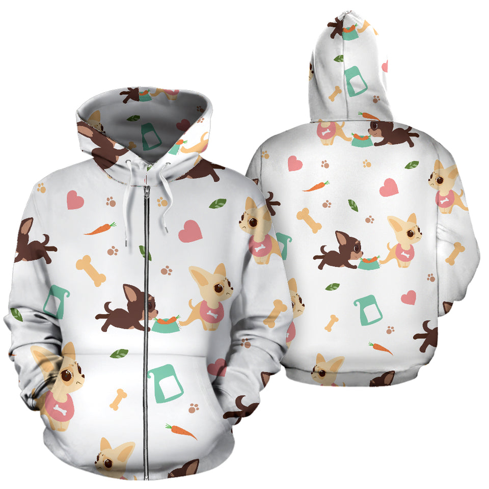 Cute Chihuahua Puppie Pattern Zip Up Hoodie