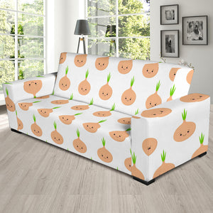 Cute Onions Smiling Faces Sofa Slipcover
