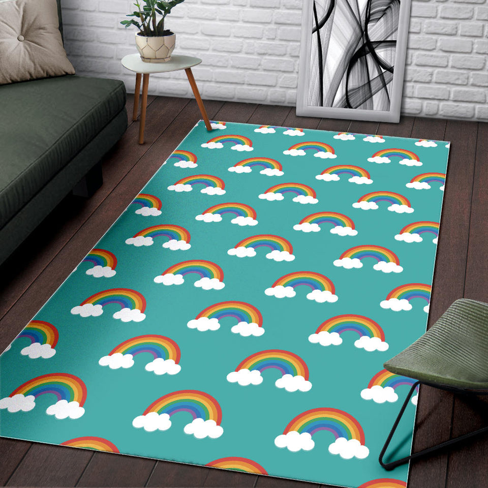 Rainbow Pattern Green Background Area Rug
