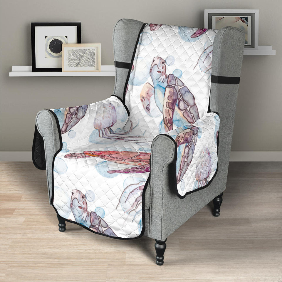 Watercolor sea turtle jellyfish pattern Chair Cover Protector
