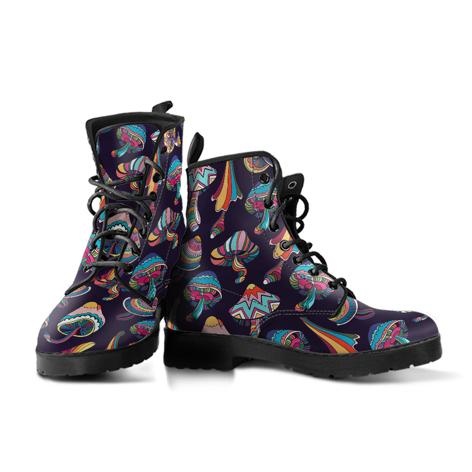 Colorful Mushroom Pattern Leather Boots