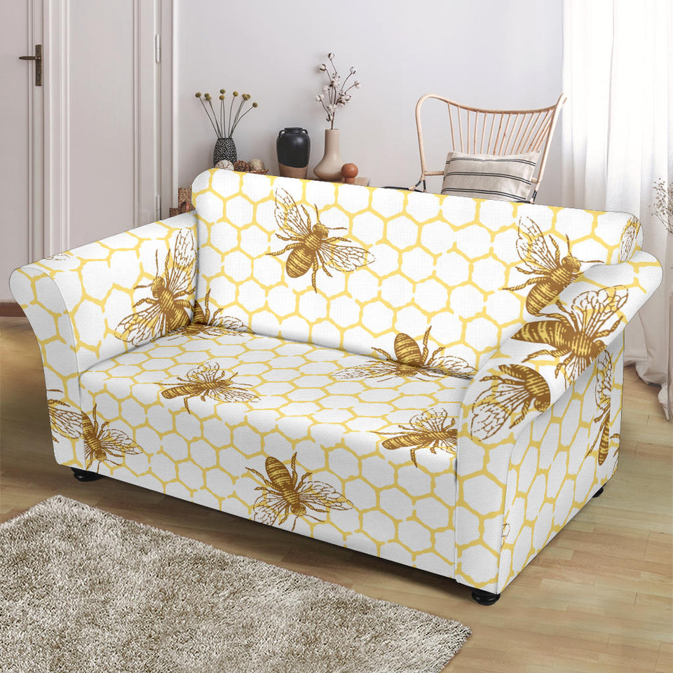 Bee Honeycomb Seamless Design Pattern Loveseat Couch Slipcover