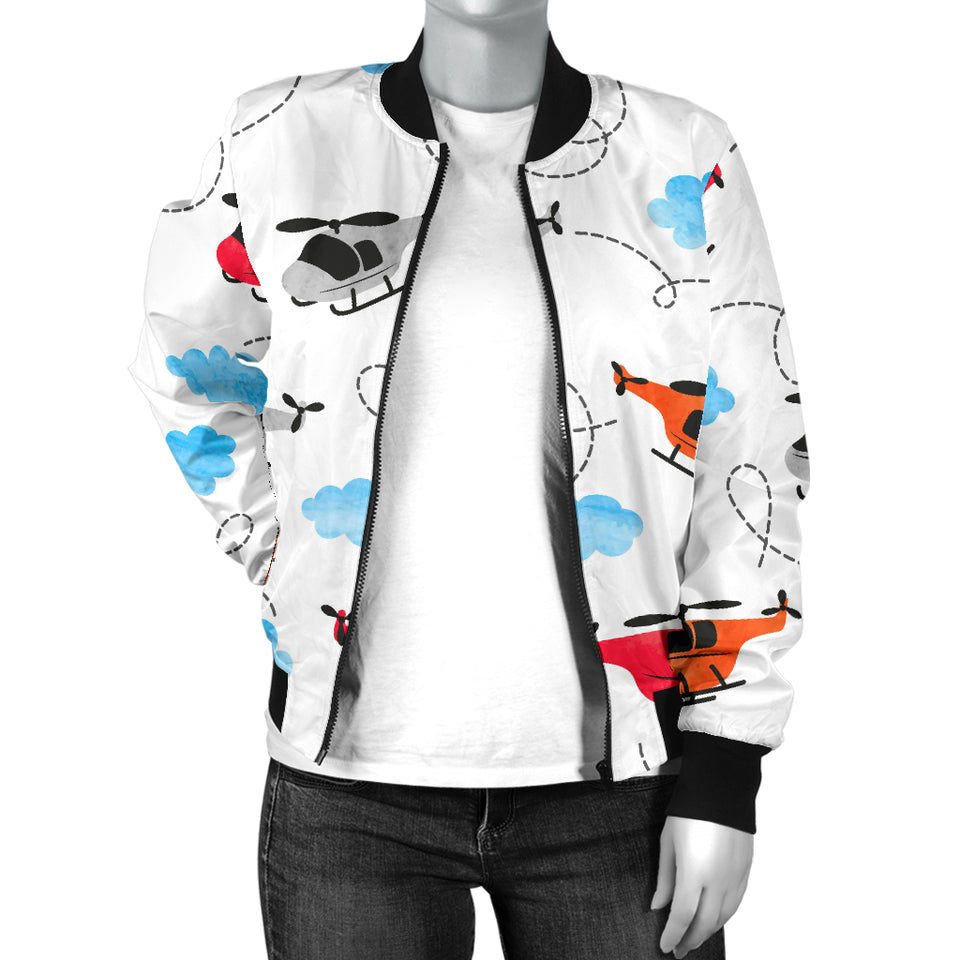 Watercolor Helicopter Cloud Pattern Women'S Bomber Jacket