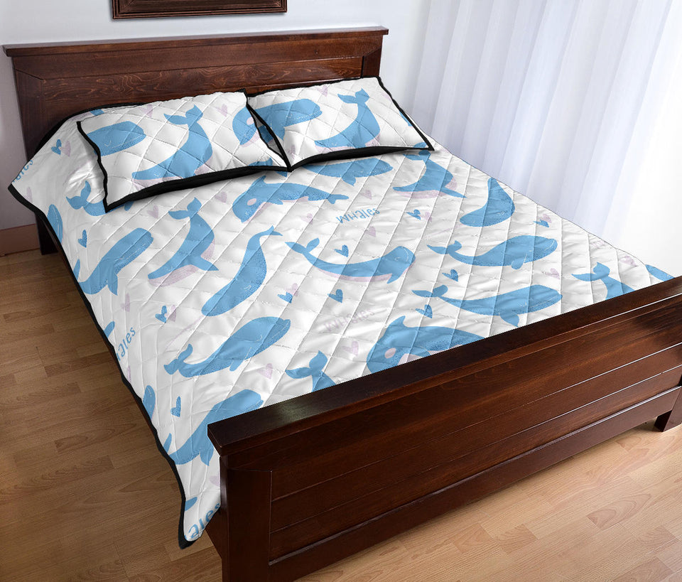Blue whale pattern Quilt Bed Set