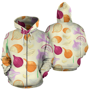 Onion Garlic White Red Pattern Zip Up Hoodie