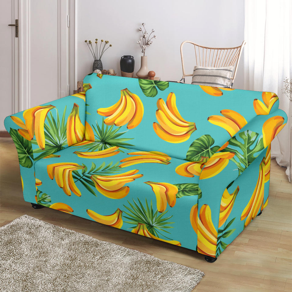 Banana Palm Leaves Pattern Background Loveseat Couch Slipcover