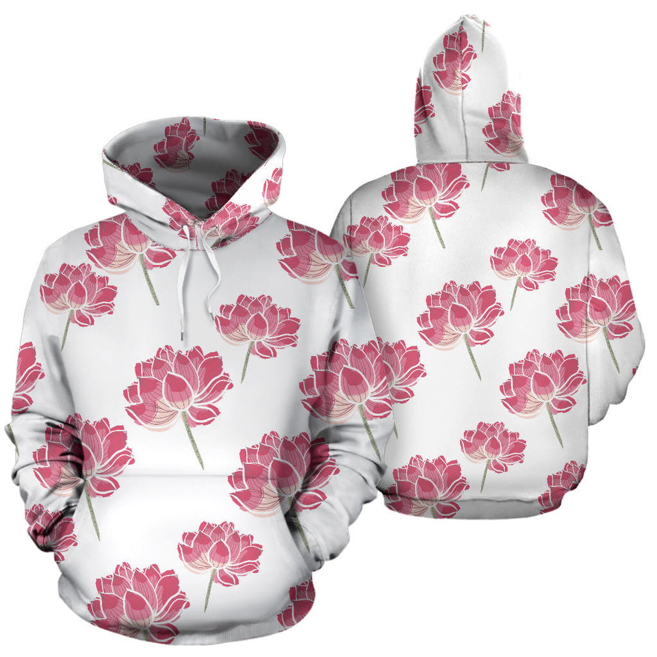 Pink Lotus Waterlily Pattern Men Women Pullover Hoodie