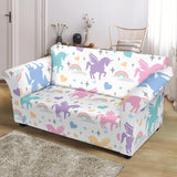 Colorful Unicorn Rainbow Heart Pattern Loveseat Couch Slipcover