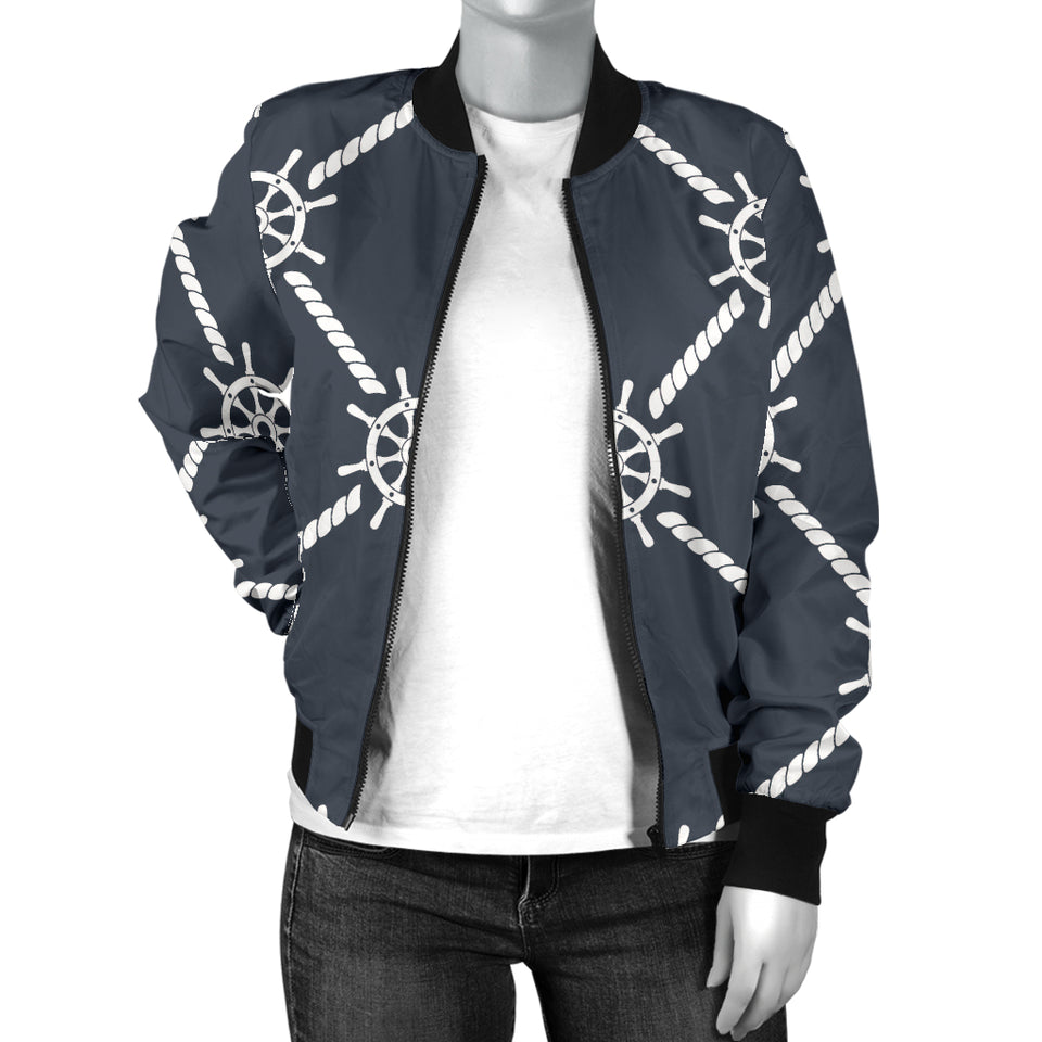 Nautical Steering Wheel Rope Pattern Women'S Bomber Jacket