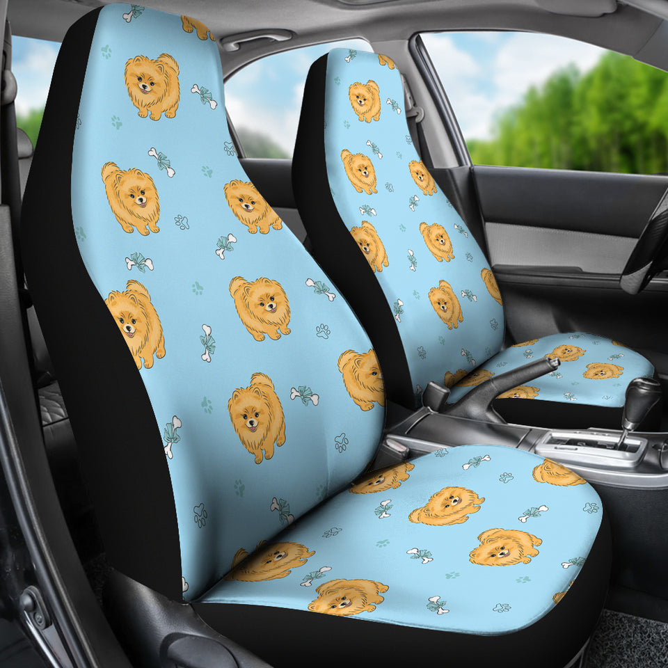 Brown Cute Pomeranian Blue Blackground  Universal Fit Car Seat Covers