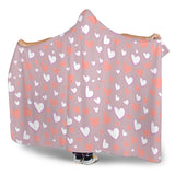 Coral White Heart Pattern Hooded Blanket