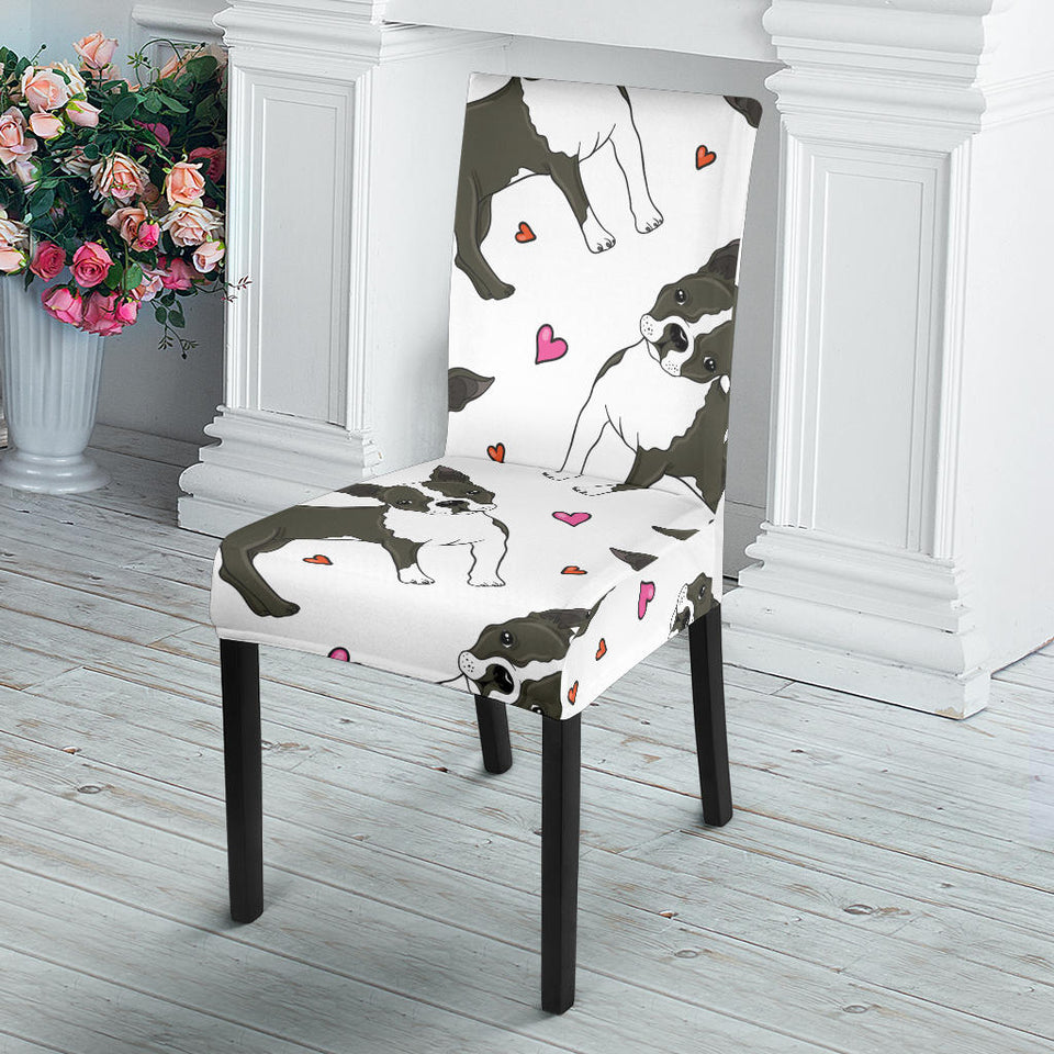 Boston Terrier Dog Hearts Vector Pattern Dining Chair Slipcover