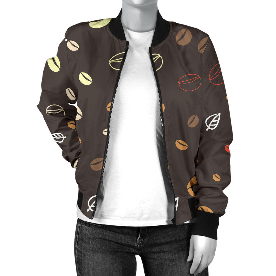 Coffee Bean Leave Pattern Women'S Bomber Jacket