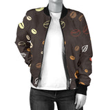 Coffee Bean Leave Pattern Women'S Bomber Jacket