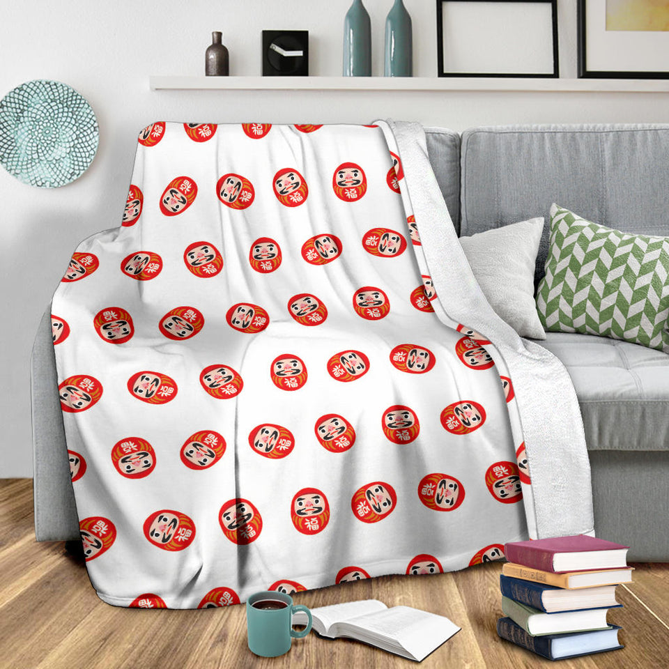 Daruma Japanese Wooden Doll Pattern Premium Blanket