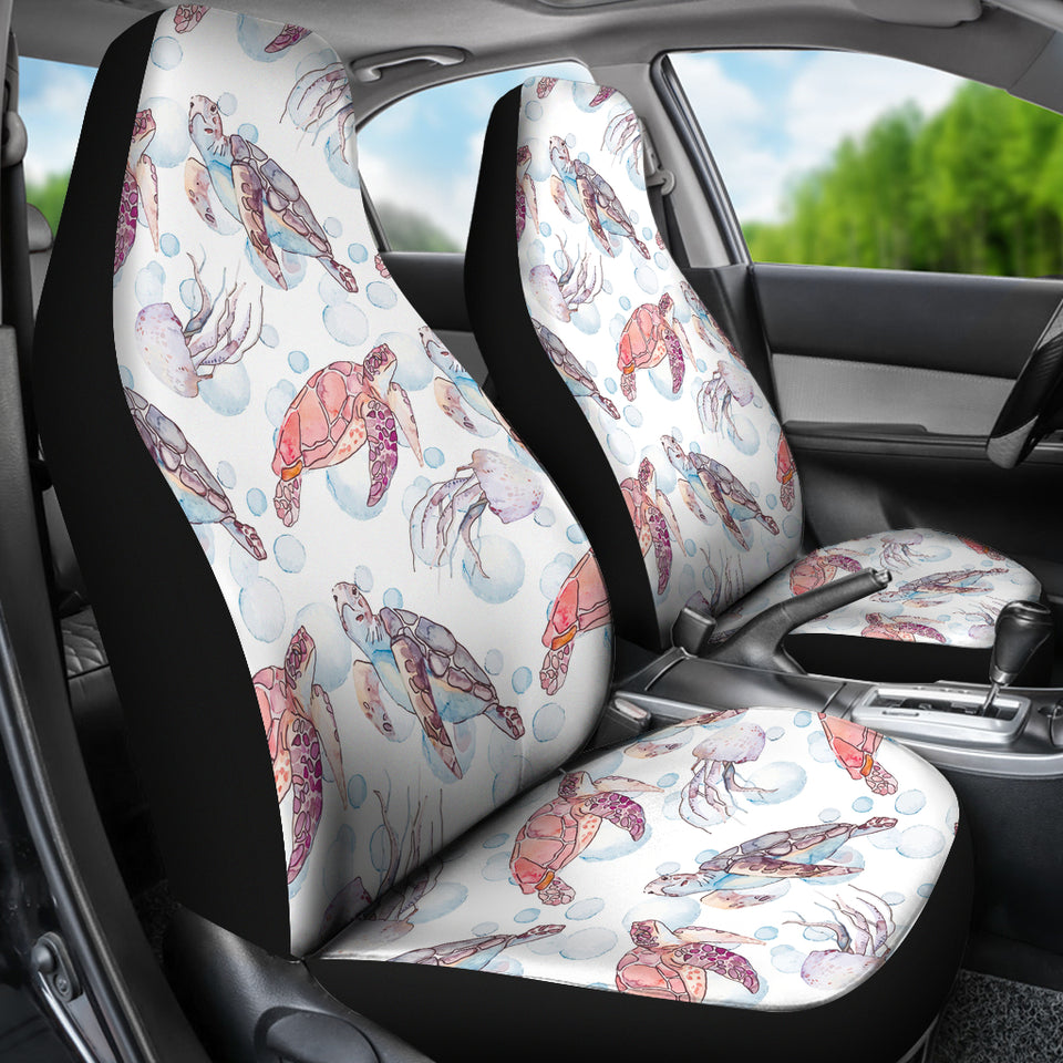 Watercolor Sea Turtle Jellyfish Pattern  Universal Fit Car Seat Covers