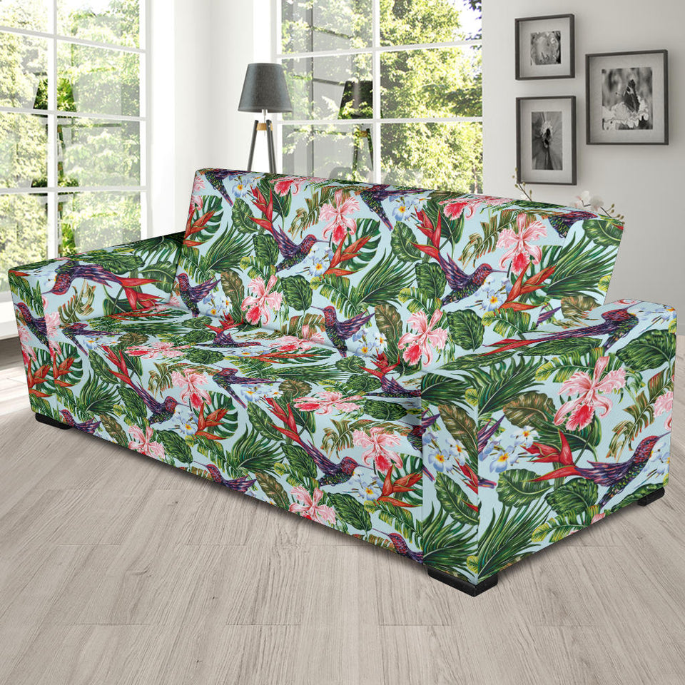 Hummingbird Pattern Print Design 05 Sofa Slipcover
