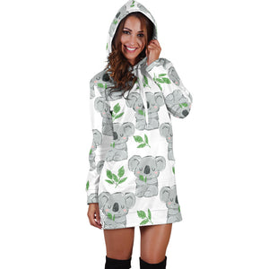 Hand Drawn Koala Leaves Pattern Women'S Hoodie Dress