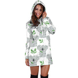 Hand Drawn Koala Leaves Pattern Women'S Hoodie Dress