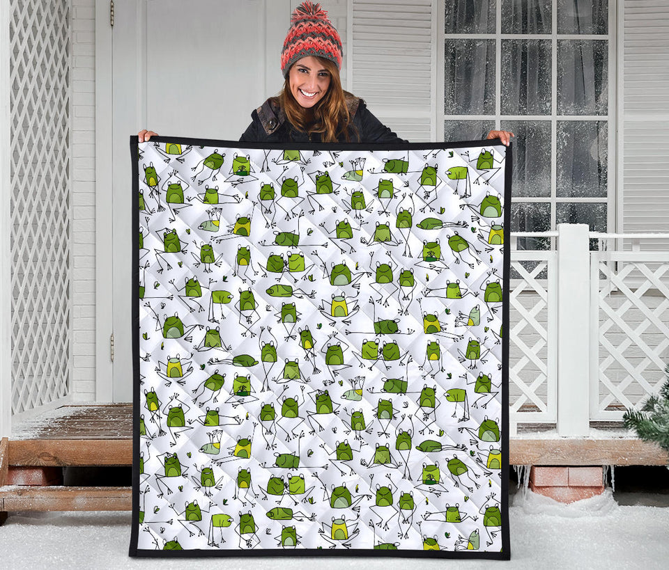 Sketch Funny Frog Pattern Premium Quilt