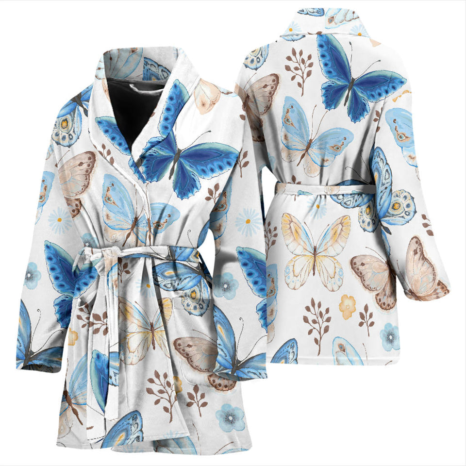 Blue Butterfly Pattern Women'S Bathrobe