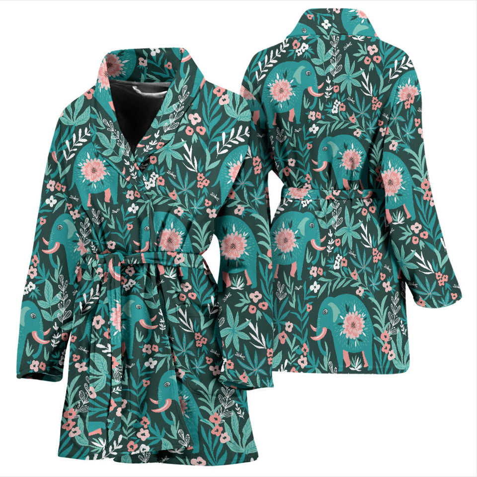Elephants Jungle Pattern Women'S Bathrobe