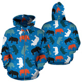 Colorful Rhino Pattern Zip Up Hoodie