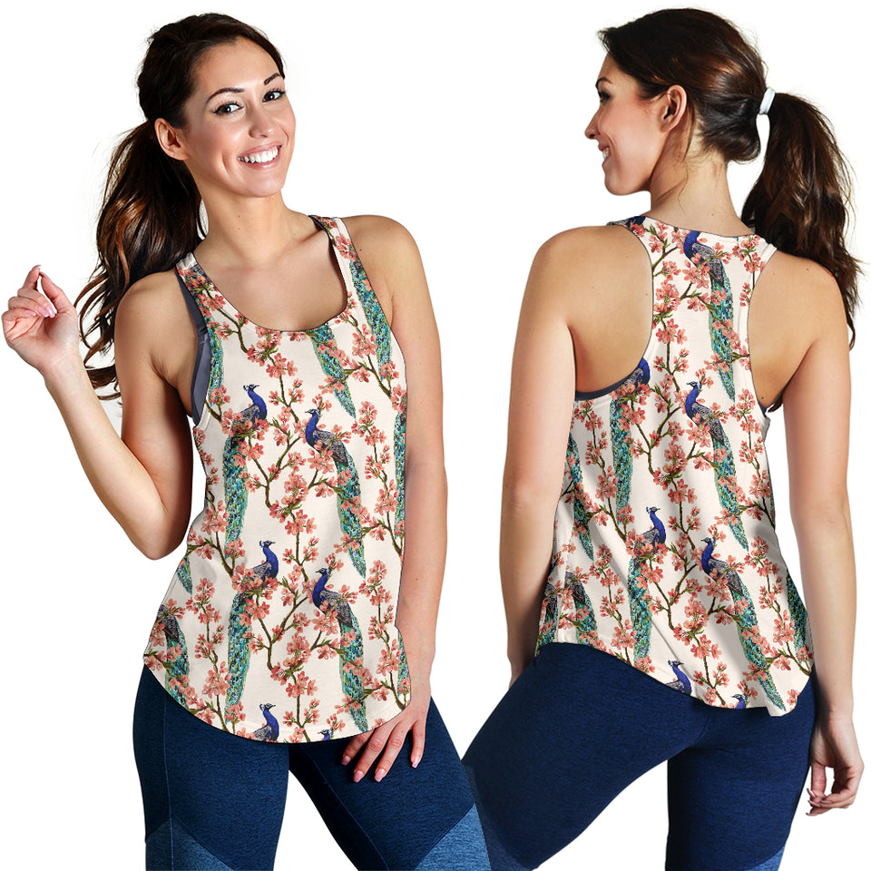 Peacock tropical flower pattern Women Racerback Tank Top
