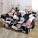 White Swan Blooming Flower Pattern Loveseat Couch Slipcover