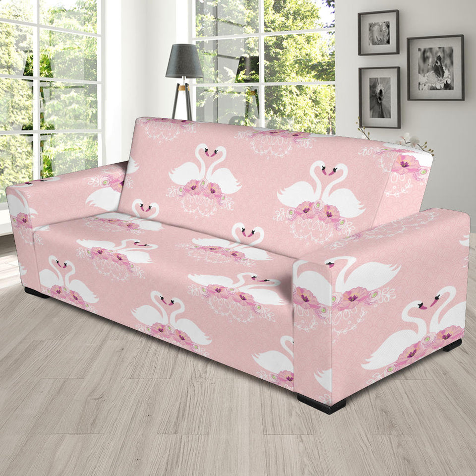White Swan And Flower Love Pattern Sofa Slipcover