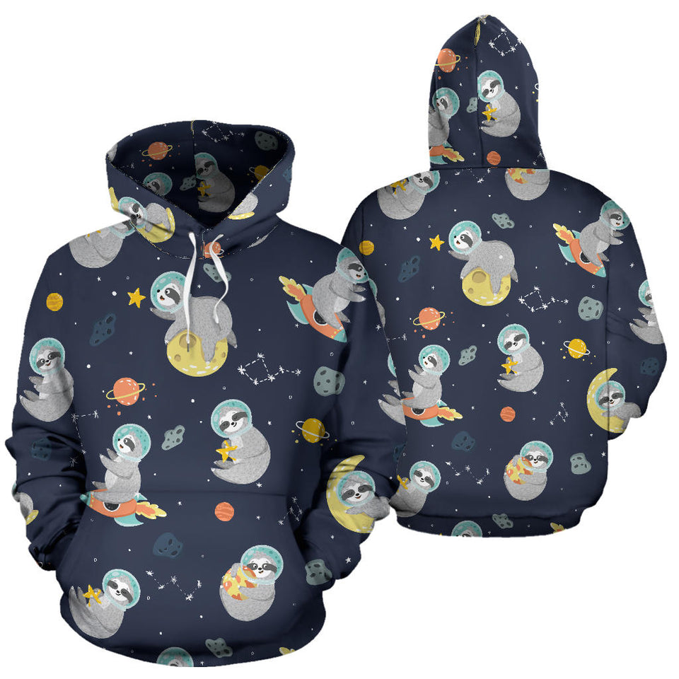 Cute Sloth Astronaut Star Planet Rocket Pattern Men Women Pullover Hoodie