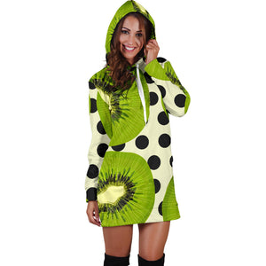 Kiwi Black Dot Background Women'S Hoodie Dress