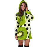 Kiwi Black Dot Background Women'S Hoodie Dress
