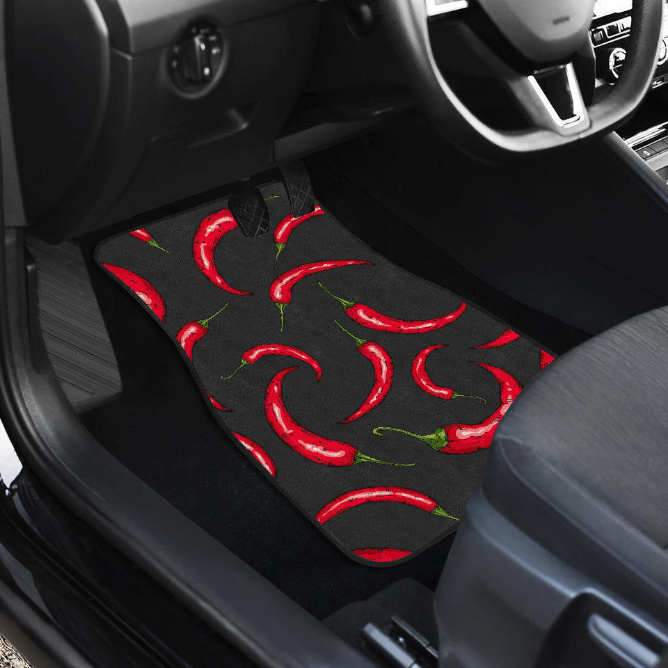 Chili Peppers Pattern Black Background Front And Back Car Mats