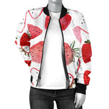 Watercolor Hand Drawn Beautiful Strawberry Pattern Women'S Bomber Jacket